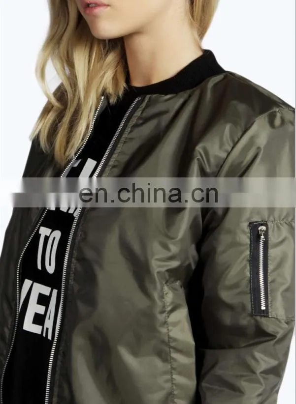 100% Polyester women cheap windbreaker bomber jacket zipper