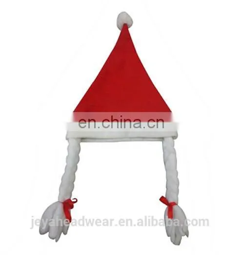 Red Christmas Santa Hat with braids Best Cheap Christmas Hat decorated santa hat