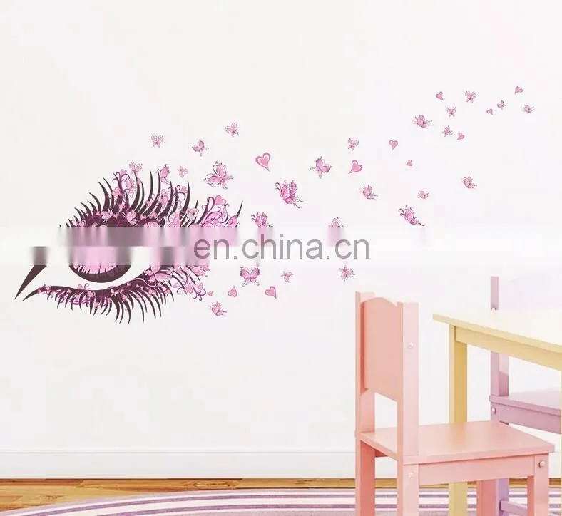 Pink Eye with Pink Butterfly and Heart PVC Wall Sticker Home Decoration Mural Roon Decal