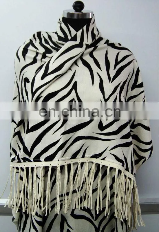 Silk Pashmina shawls with Leather Sued Trim