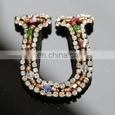 2018 Handmade English Letters alphabet Rhinestones beads patches applique sew on beading applique clothes