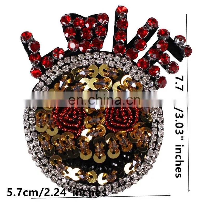 Hot Sale Beading Sequin Rhinestones Love Smaile Face Patches Badges For Clothing/Bag