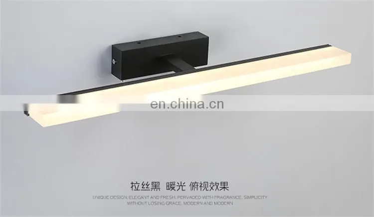 modern minimalist waterproof long black LED mirror cabinet lamp for bathroom makeup