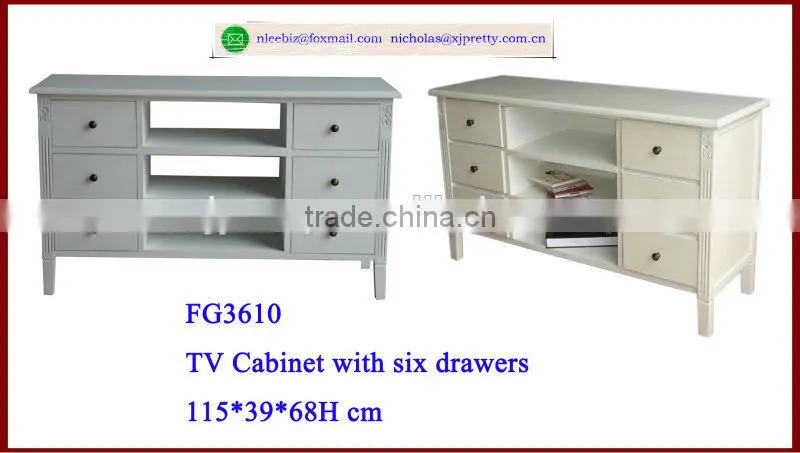 white wooden MDF TV cabinet with drawers / wooden living room furniture