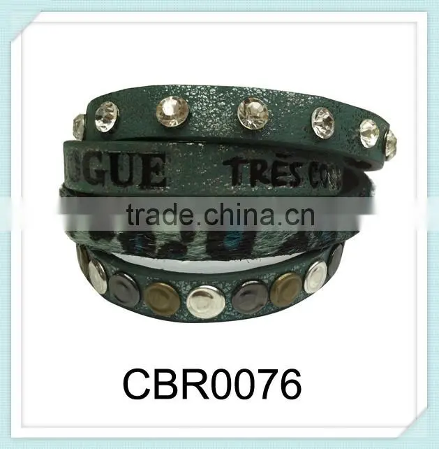 Wholesale ladies multi strand cord sexy leopard letter fashion rhinestone bangle bracelet ,adjustable leather wrap bracelet
