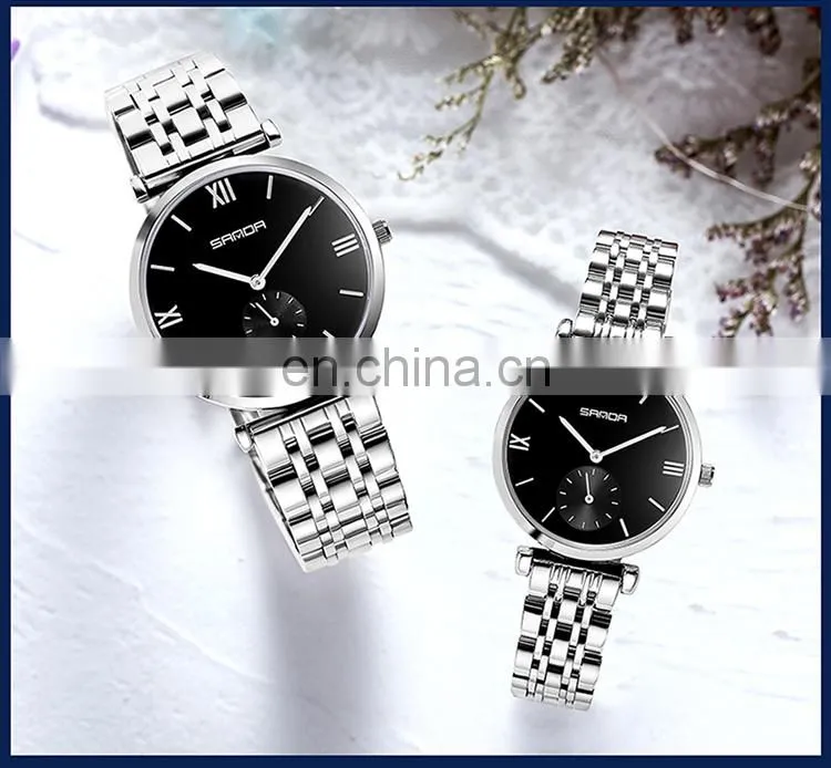 Sanda P1052 Luxury Quartz Wrist Watches for Men Women Stainless Steel Chrono Water Resistant Fashion Couple Watch