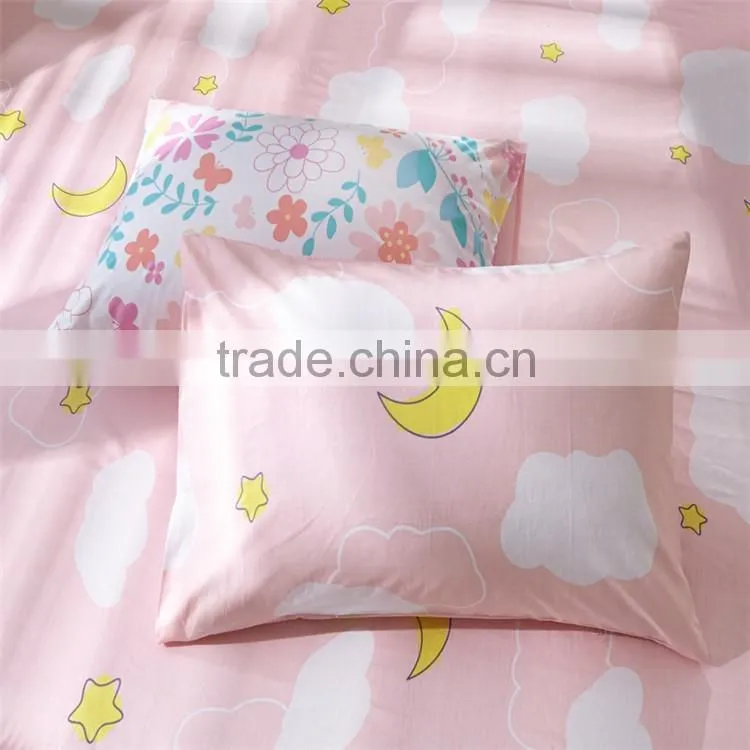 Colorful flower printed cotton children bed sheet set eco-friendly bedding set pink and white kids duvet cover set