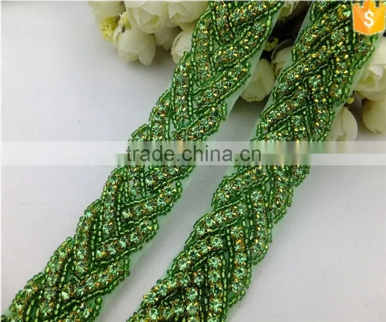 Green Rhinestone Beads Appliques Belts