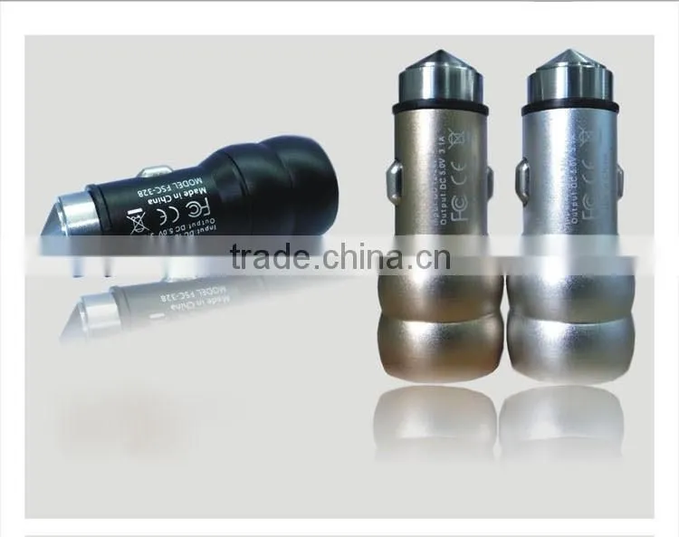 2015safety hammer car charger for cell phone ipad metal aluminum with broken window hammer design function