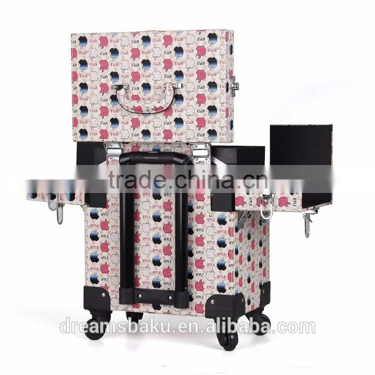 Professional salon beauty box pvc cosmetic makeup kits case with rolling wheels