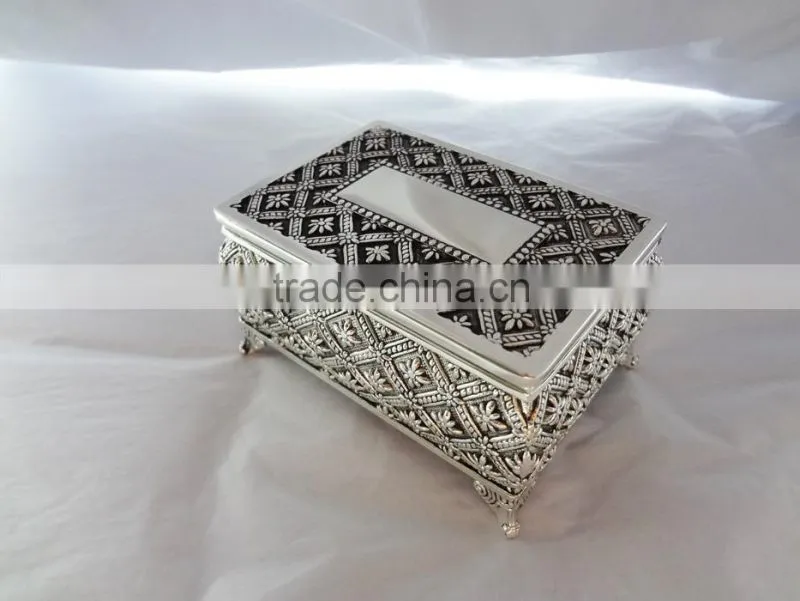 Zinc alloy Rect.Shape Jewellery Box with four Legs in Antique finished