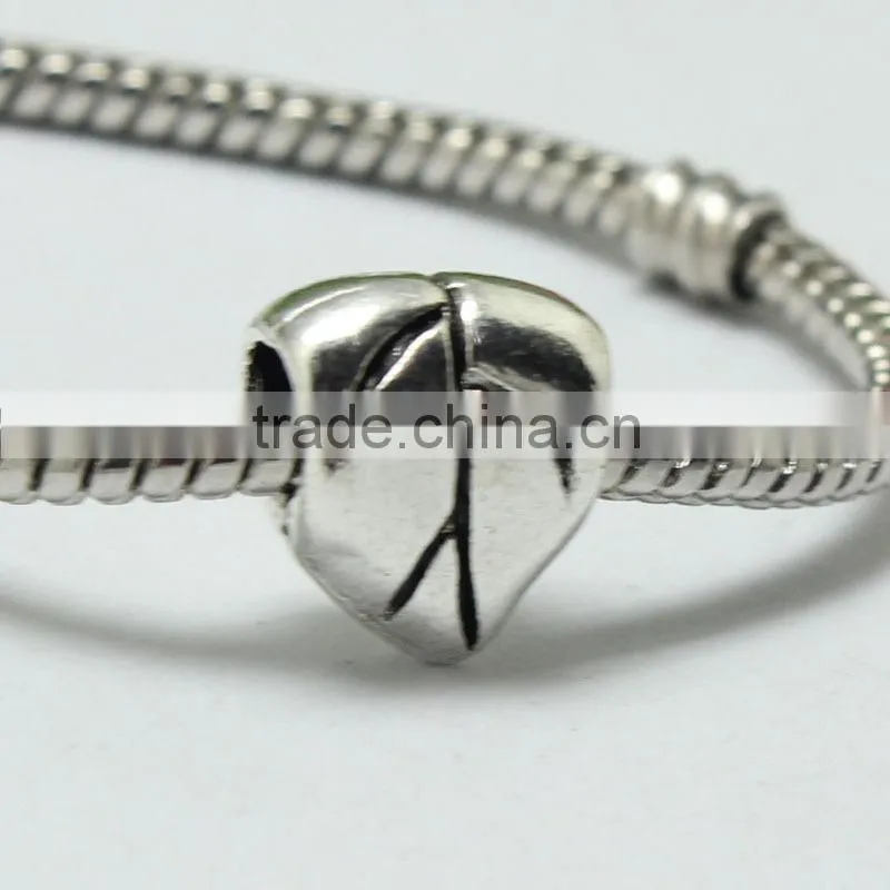 Wholesale Pdora Jewelry Accessories Leaf Shape Large Hole Metal Beads, Zinc Alloy Bracelets and Necklace Slide Beads