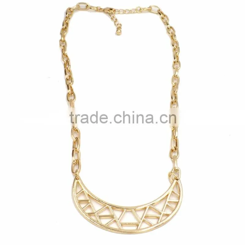 Fashion Gold Hollow Crescent Moon Shape Pendant Chain Jewellery Necklace