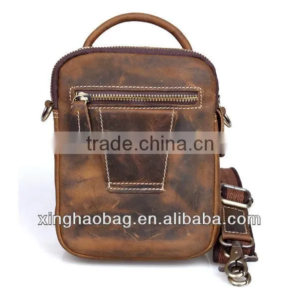 Multifunctional long strap small leather duffle bag for men