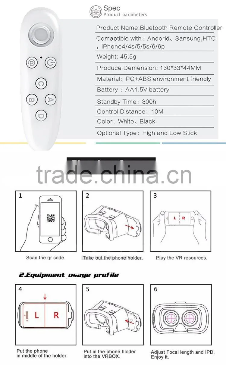 Hot selling VR box vr case vr headset VRII with remote control for small orders