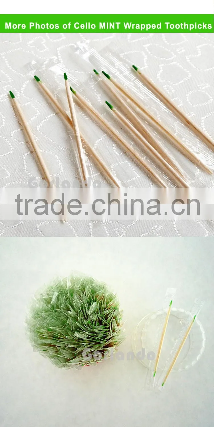 2.0x65mm cello wrap mint wooden toothpicks