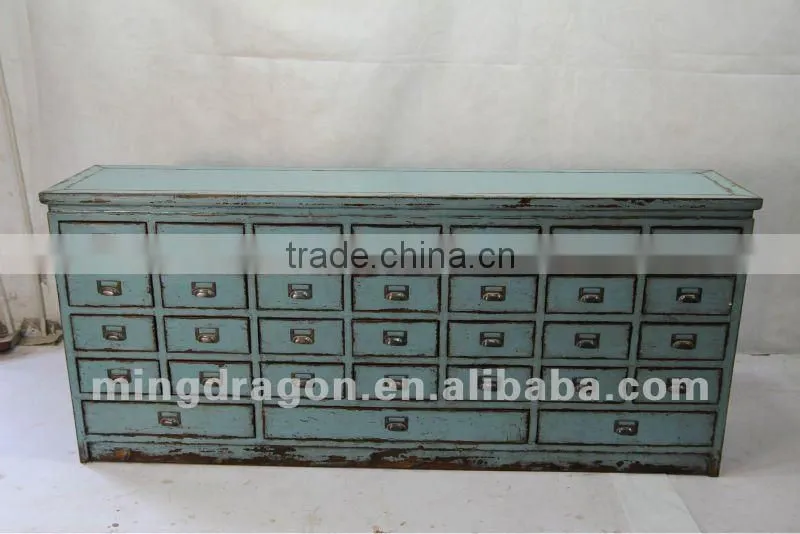 Chinese antique furniture pine wood blue 31 drawer cabinet
