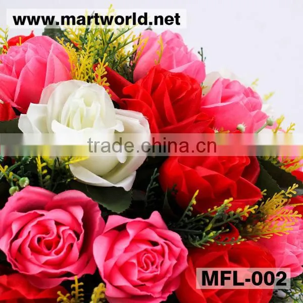 Wholesale artificial flower for home,hotel,wedding events&party; Silk,plastic rose bouquet wedding decoration(MFL-002)
