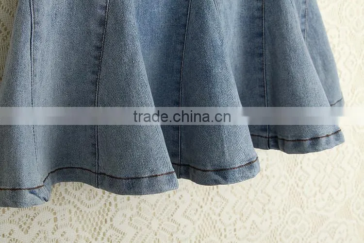 High waist short denim skirt women blue elasticity denim pleated mini skirt girls ball gown sexy girls in short denim skirt