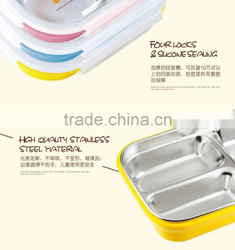 stainless steel bento lunch box containers with 3 compartments for children made in china