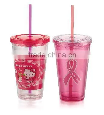Plastic Cartoon Cup with lid and straw Plastic Drinking Bottle for Kid