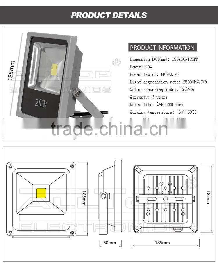 High lumen waterproof cob 20w tree led flood light