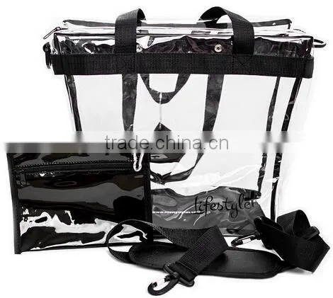 Fashionable transparent pvc tote bag with detachable privacy purse