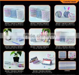 Office Stationery Metal Mesh Round waste bin colorful printed pattern Trash Can