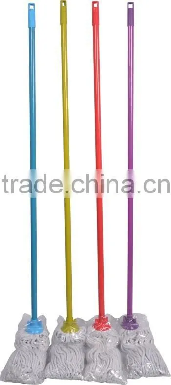 Hot Selling Colourful Iron Pole Plastic Head Cotton Rope Floor Mop