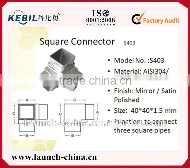 stainless steel 4 way square tube connector