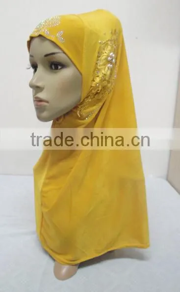 H299 latest one piece instant hijab with lace and rhinestones,muslim scarf