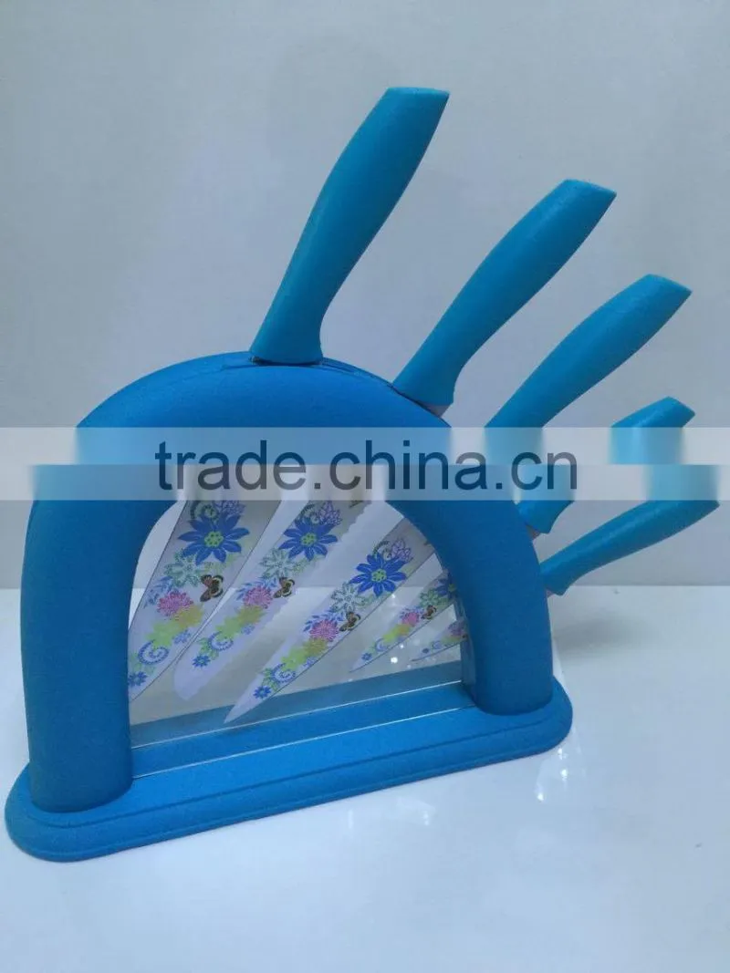 Colorful 5pcs knife set with a knife block
