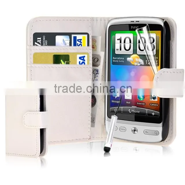 Set Screen Protector Stylus And Case For HTC Desire C , Dark Blue Leather Wallet Waterproof Case For HTC Desire