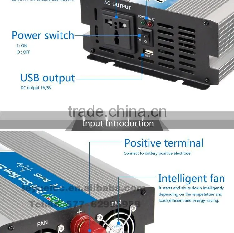 Reliable Factory DC to AC Pure Sine Wave Power Inverter OPIP-1500 W DC Input 12V with Off Grid Solar Power System