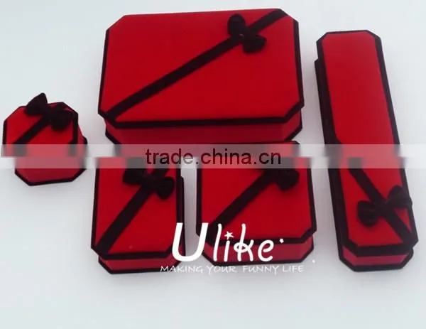 beautiful velvet red jewelry ring gift box with bowknot ring jewelry box velvet double ring box wedding items