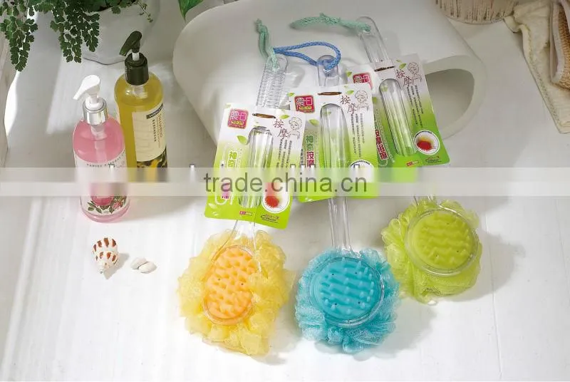 2013 Newest Promotional Multicolor Body rubbing Ball PE Mesh Bath sponge with handle,bath brush
