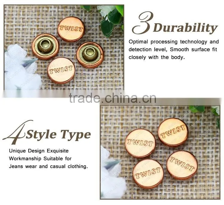Shiny copper custom logo metal button jeans rivet for denim