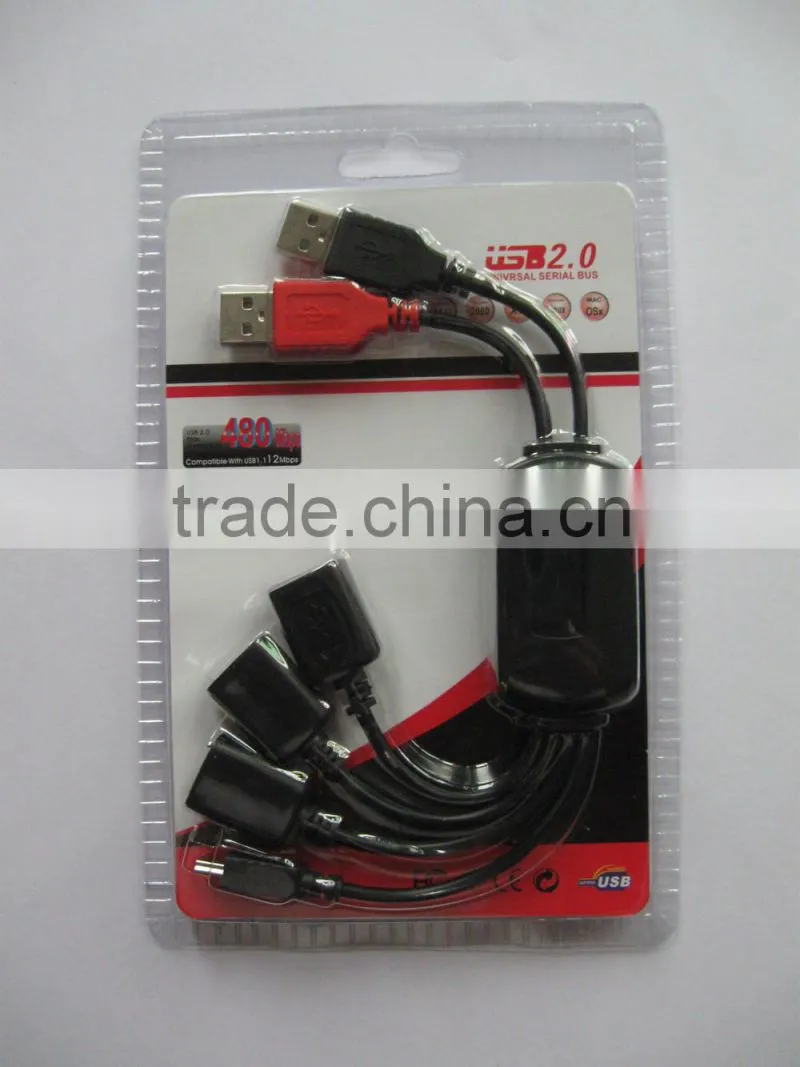 True High-Speed USB 2.0 4-Port Hub Splitter Cable Adapter for Laptop PC(A-225)