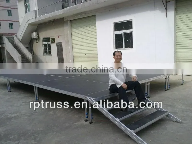 exhibition aluminium lighting stage truss,aluminium stage truss,trade show aluminium stage with glass plywood platform