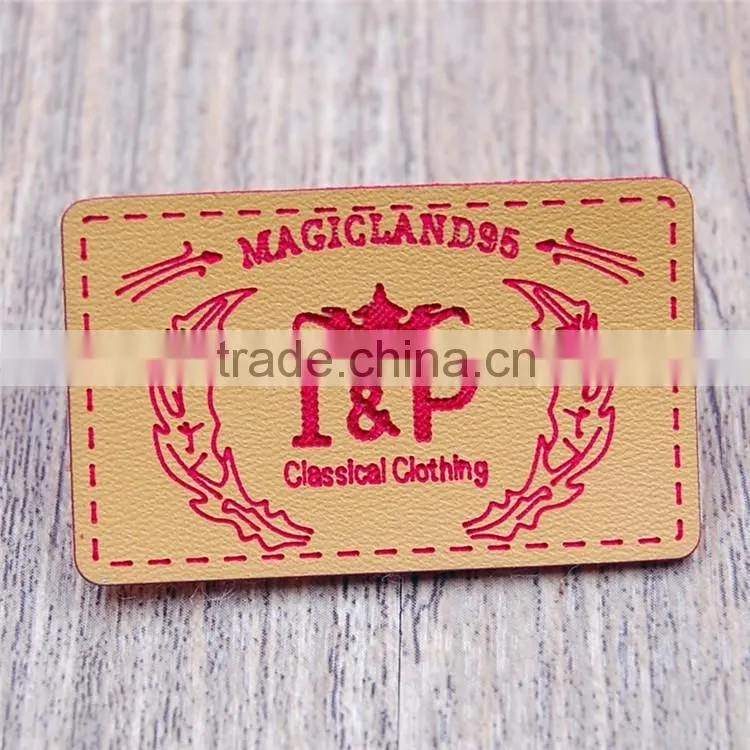Private embossed yellow logo pu bag shirt label leather