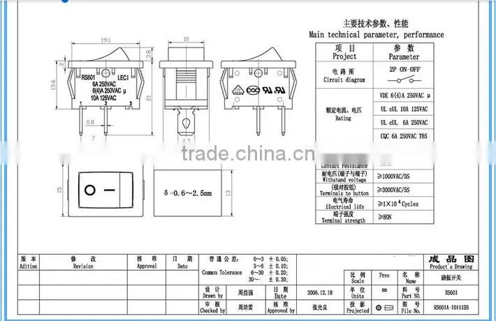 hot selling led light bar rocker switch RS-12 250v