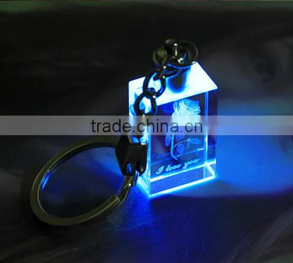 crystal 3d laser led key ring for wedding gift