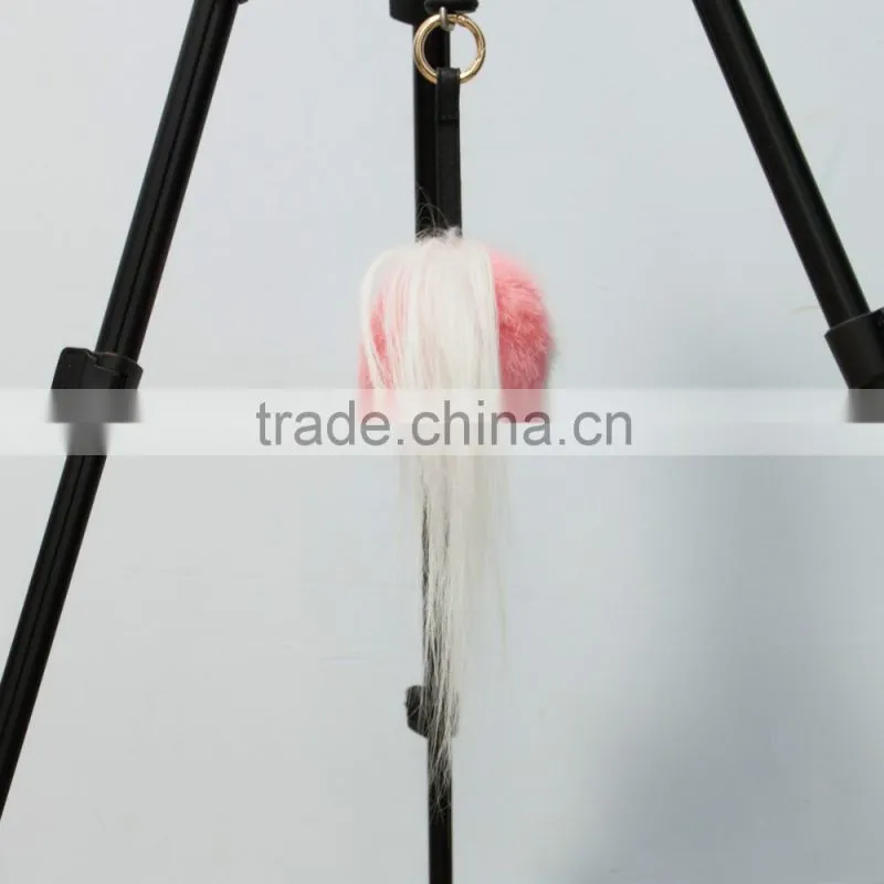 Hot selling owl leather keychain fur pompoms keychain
