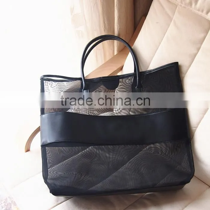 Fashion Mesh Black Tote Bags for Ladies