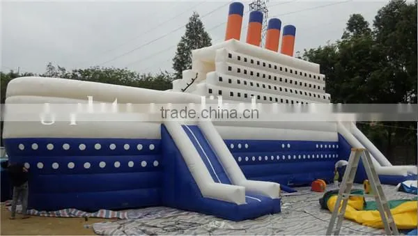 Hot sale high quality inflatable pirate ship yacht, inflatable castle titanic slide, inflatable combo slide