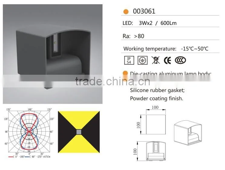 W-003060 IP54 3w*2 artistic design wall outdoor lighting,led wall mounted lamps for balcony