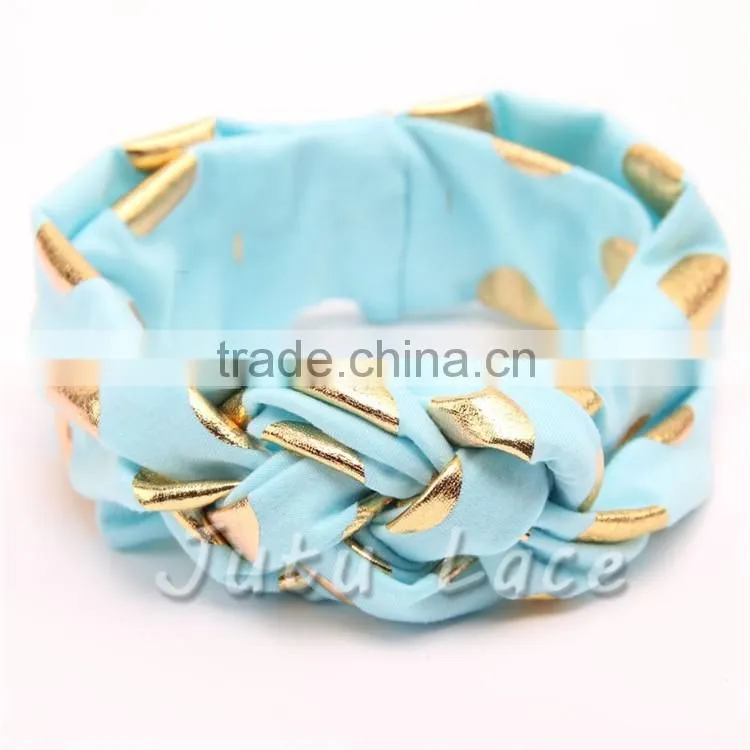 Flashing gold dots bow headband-polka dot hair bow headwrap-knotted kids stretchy headwraps