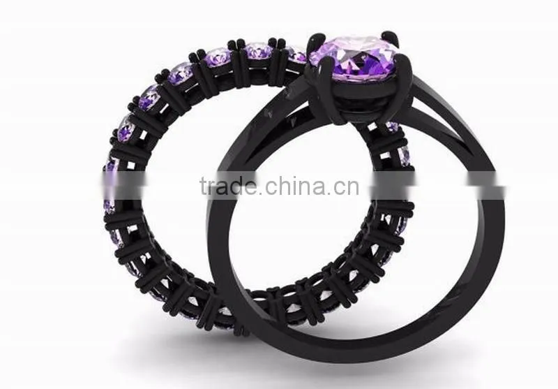 Simple Design Antique Ring Amythest Couple Ring Sets For Lovers