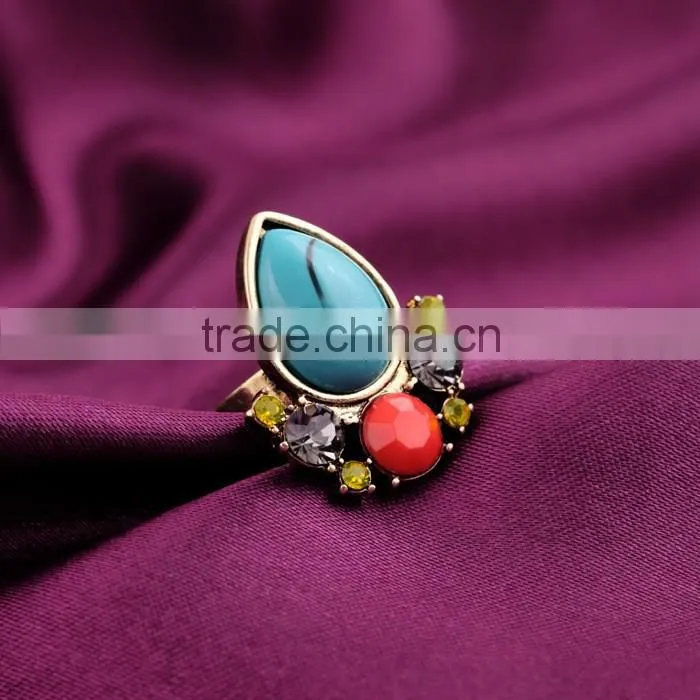 Hot Sale Turquoise Imitation Gem Crystals Water Drop Rings For Women Gift