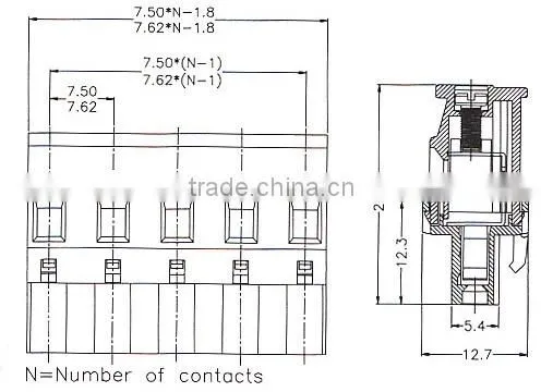 High Quality Straight Female PCB Terminal Block Connector 7.62mm Pitch 300V, 15A XS2ESDV
